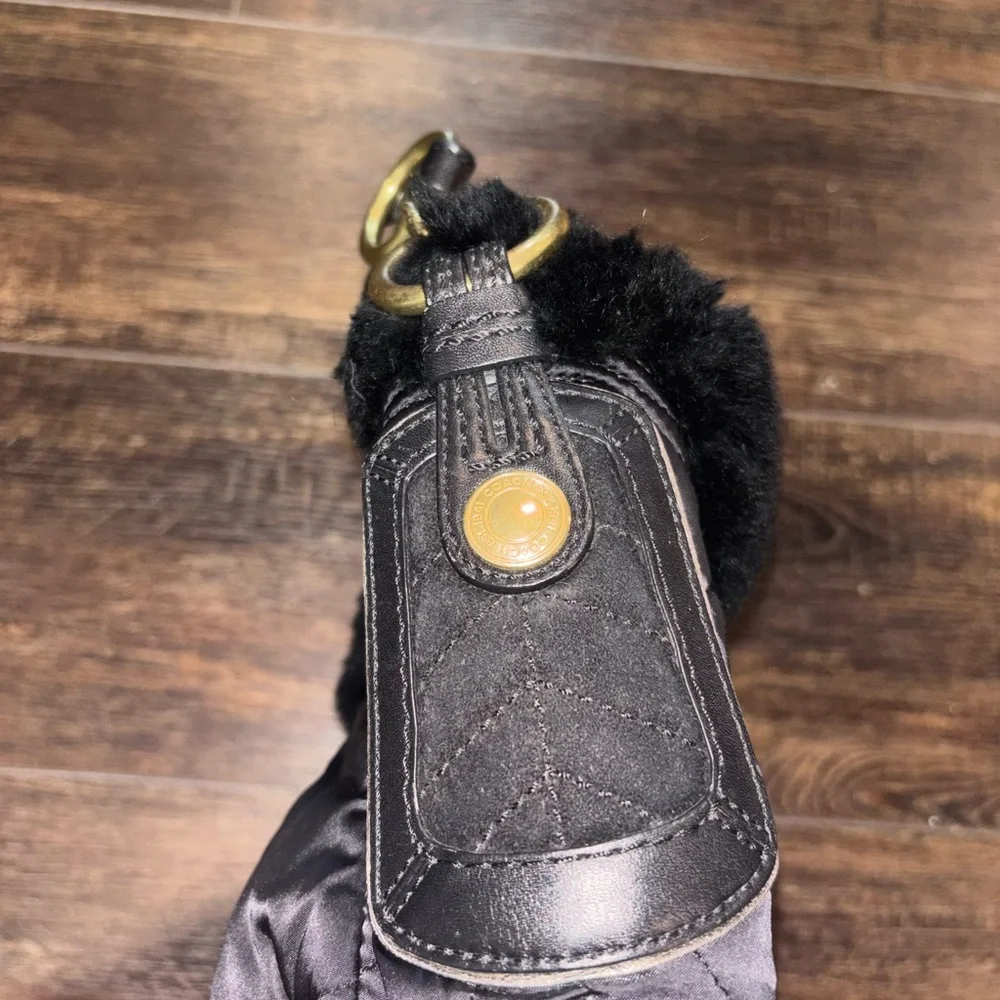 Black Quilted Shoulder Bag with Faux Fur Trim